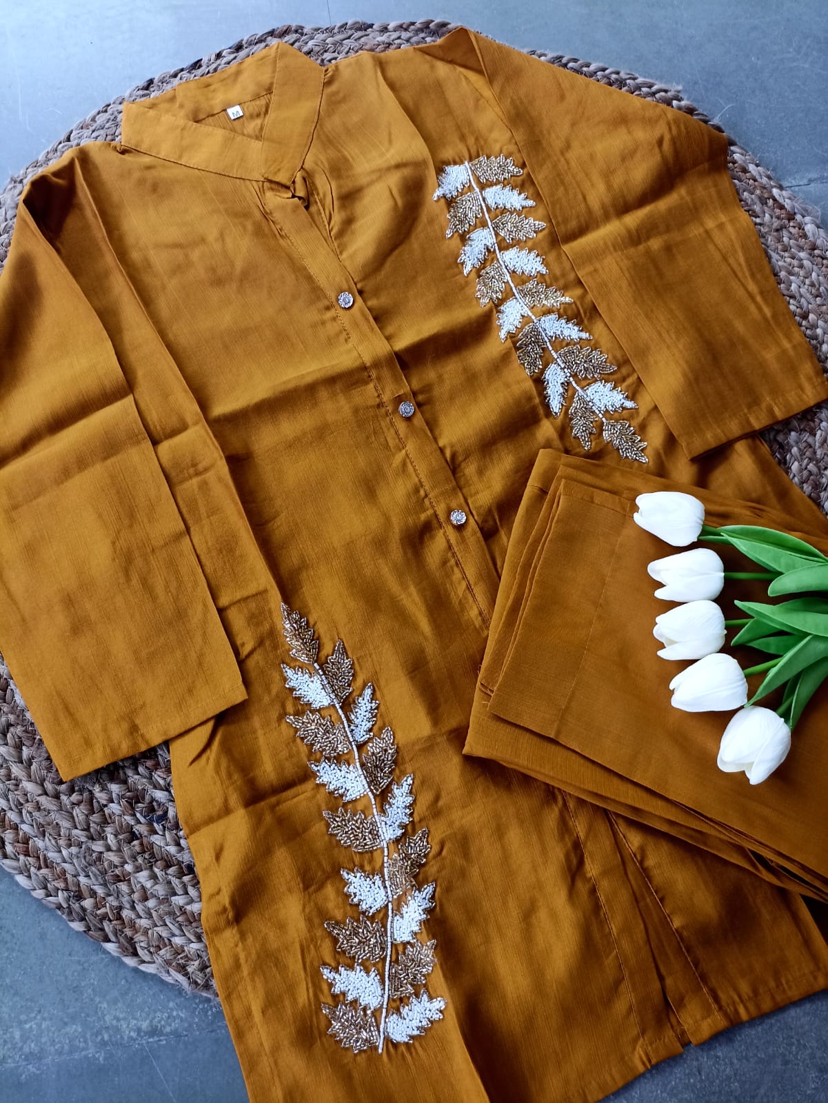 Embroidery Cotton Silk  Co-ord Set