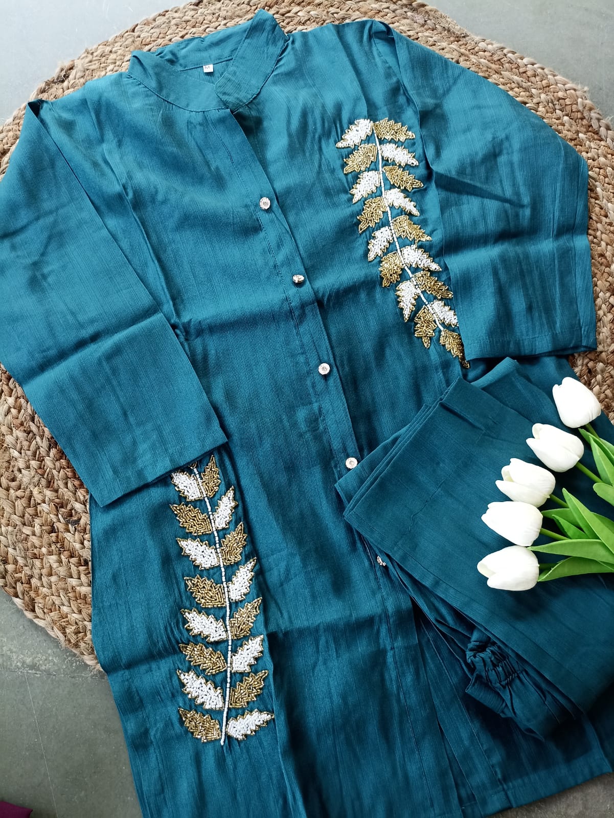 Embroidery Cotton Silk  Co-ord Set