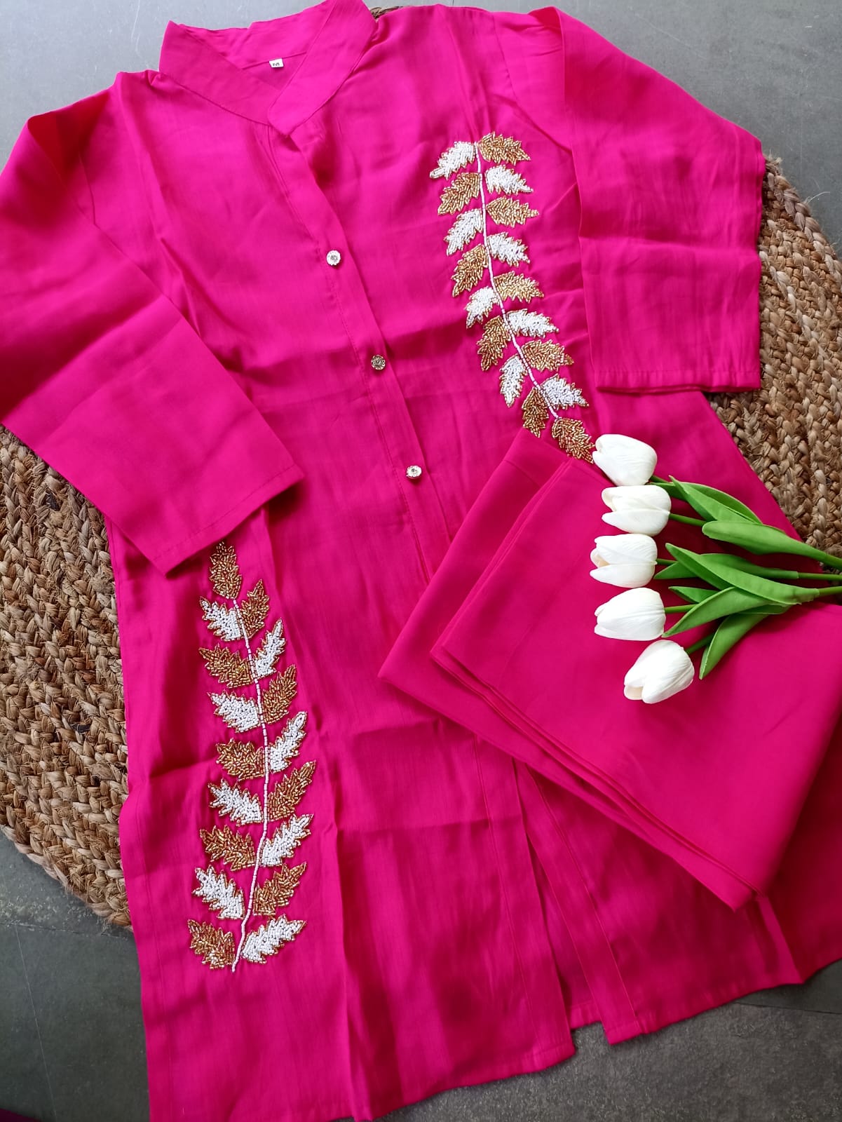 Embroidery Cotton Silk  Co-ord Set